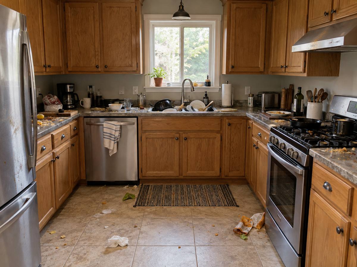 The kitchen before cleaning