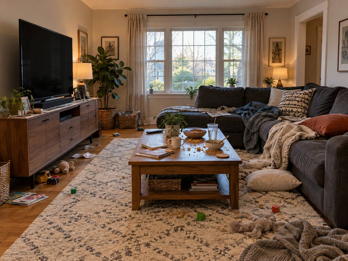 The living room before cleaning