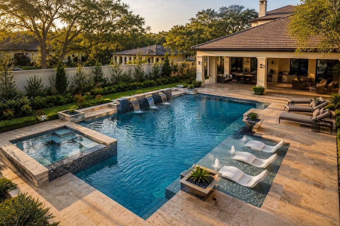 Luxury custom pool built by Meridian Pools in Houston
