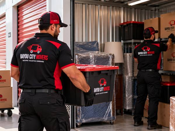 Movers loading belongings into a climate controlled storage unit